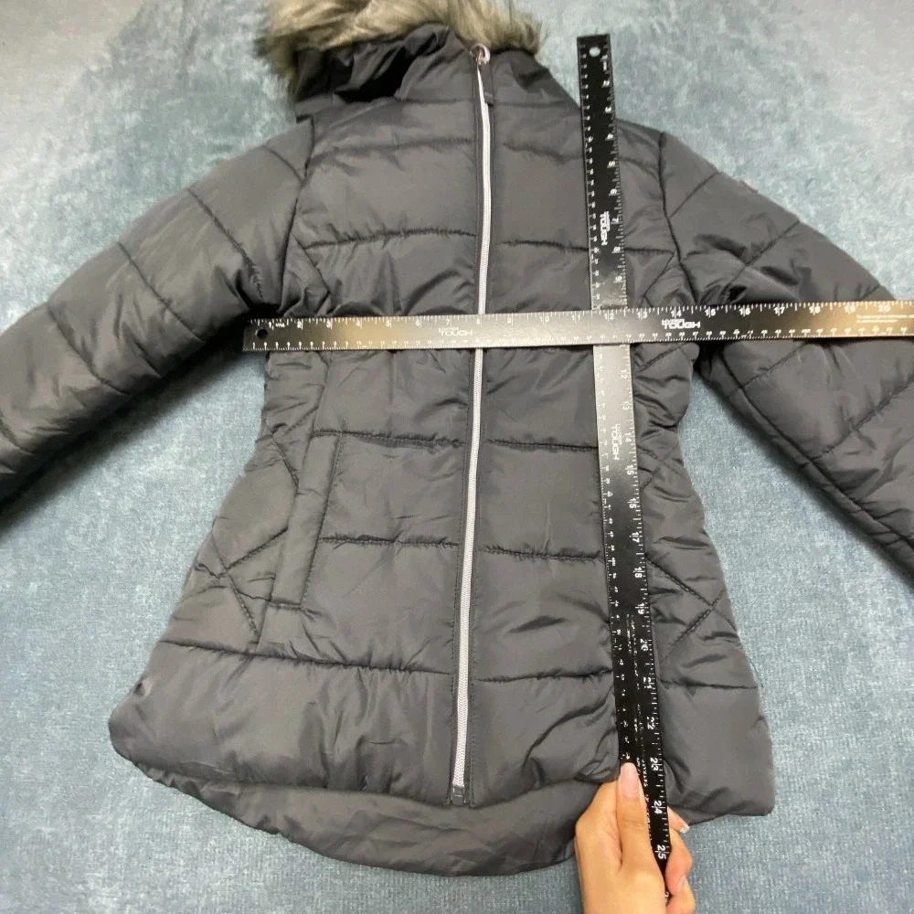 RM 1958 by MRosemont Ashlyn Puffer Jacket Girls 10-12 Black Hooded Faux Fur Trim